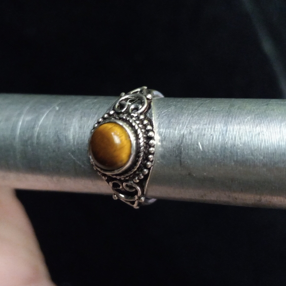 123 Tiger Eye Silver Gemstone Ring size 7.5 stamped 925 shipping sale - Picture 3 of 11